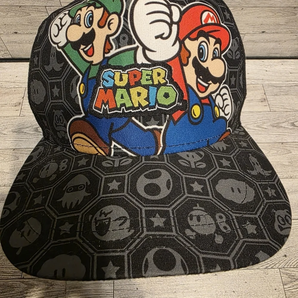 Nintendo Super Mario Kids Snapback Hat - Black with Blue, Red, Green